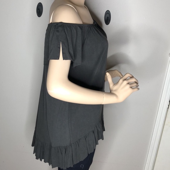 Charcoal Boho style off shoulder tunic top - Picture 9 of 11